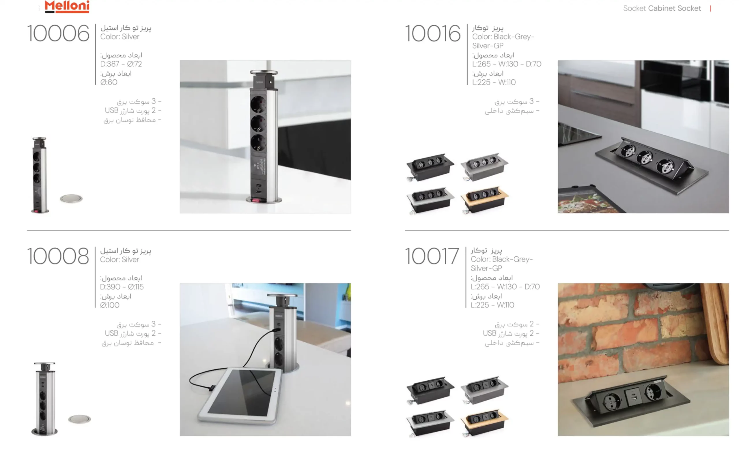 کاتالوگ پریز توکار استیل ملونی