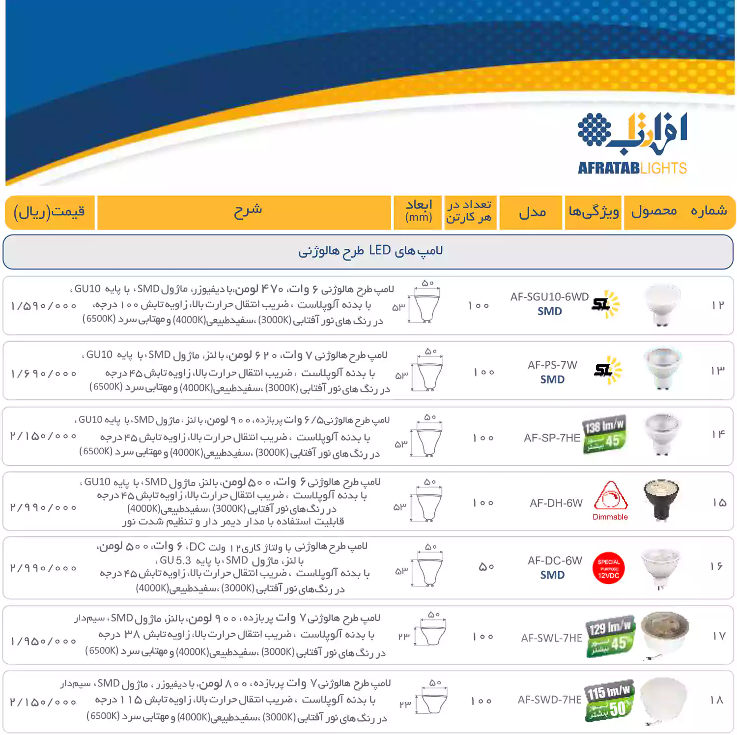 لیست قیمت محصولات افراتاب