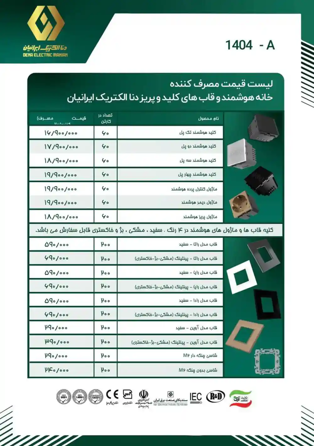 لیست قیمت خانه هوشمند دنا الکتریک - آذر ماه