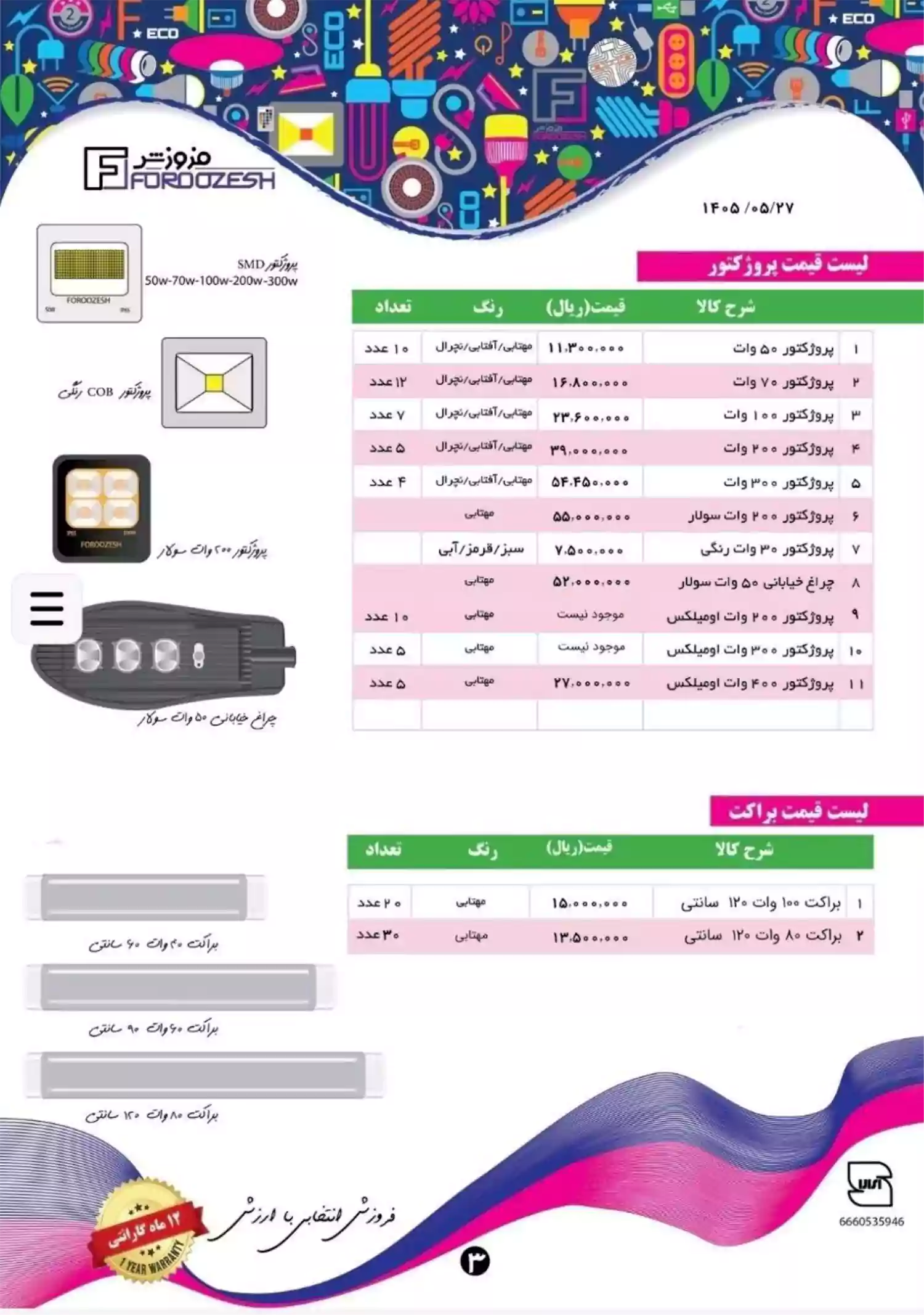 لیست قیمت محصولات فروزش