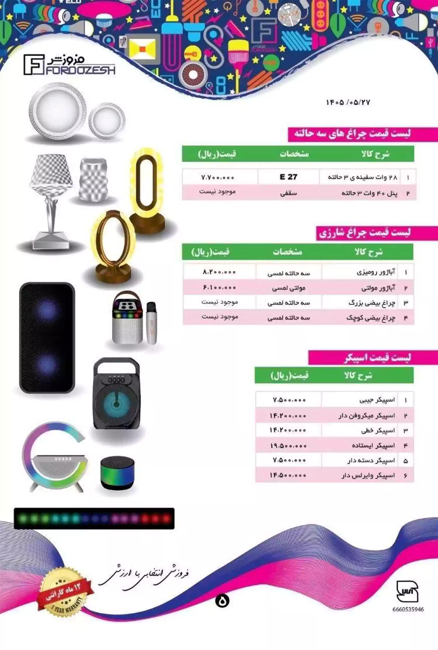 لیست قیمت محصولات فروزش