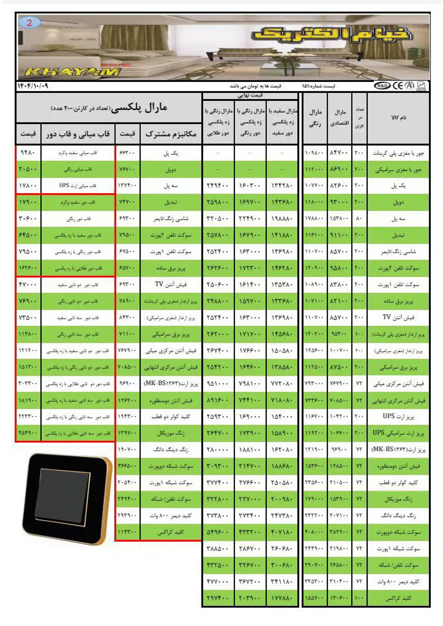 Khayam Electric Products Price List January1