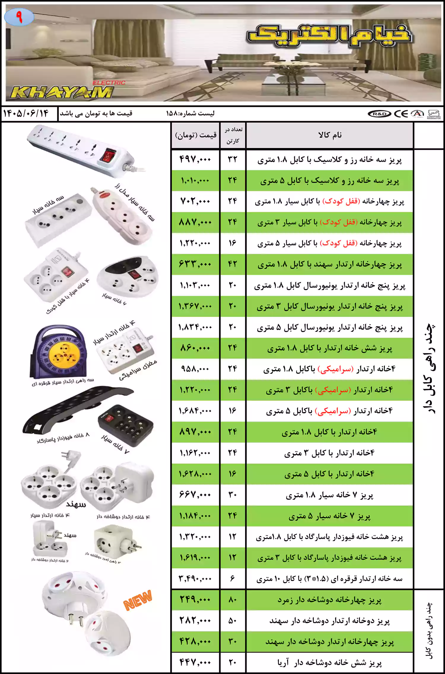 لیست قیمت محصولات خیام الکتریک