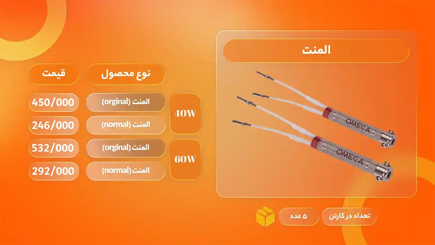لیست قیمت محصولات امگا الکتریک