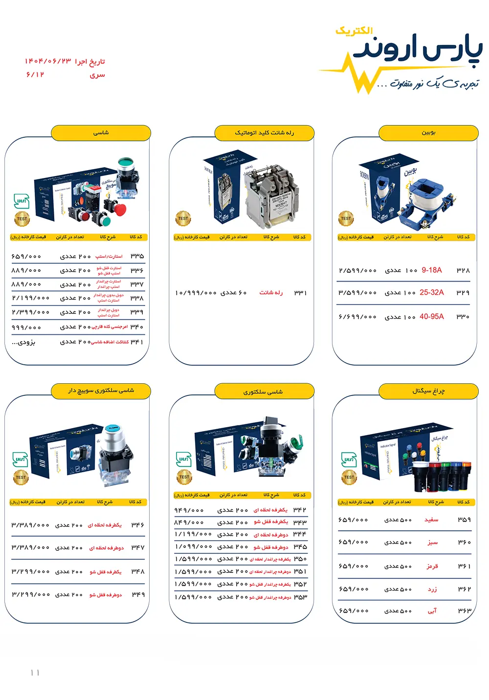 قیمت محصولات پارس اروند الکتریک