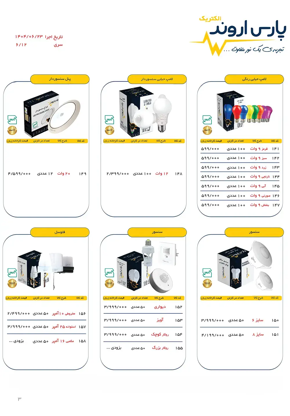 لیست قیمت محصولات پارس اروند
