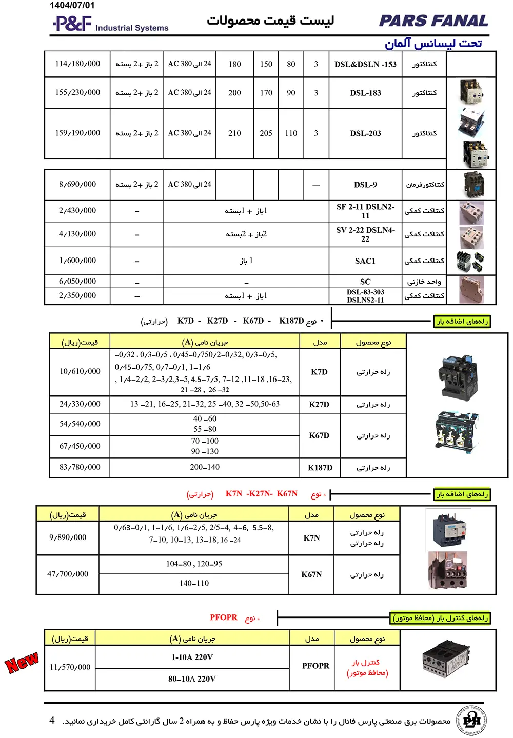 لیست قیمت پارس فانال
