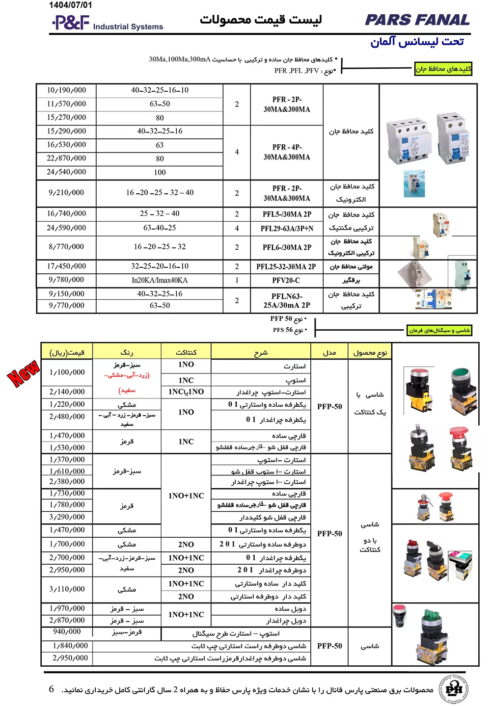 قیمت محصولات پارس فانال