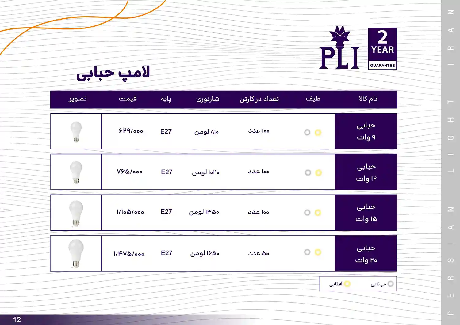 Persian Light Iran Price List bahman 14
