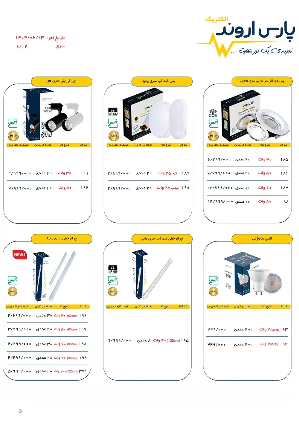 لیست قیمت محصولات پارس اروند الکتریک
