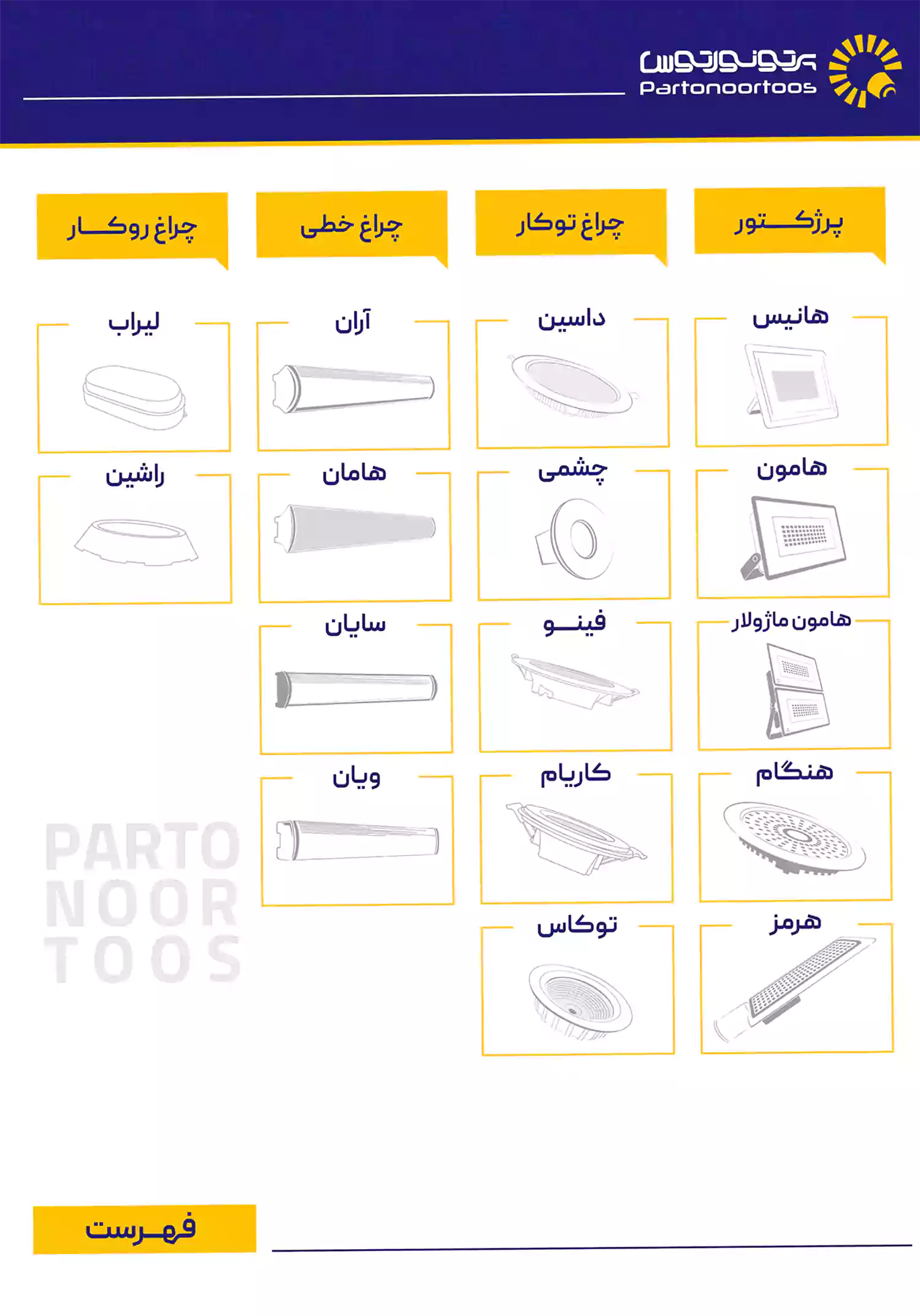 لیست قیمت پرتو نور توس
