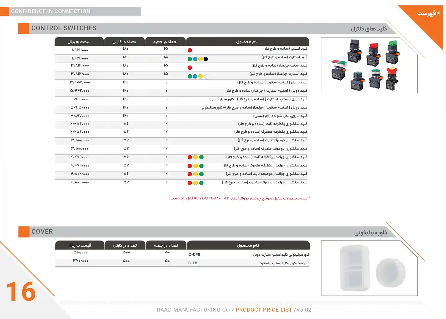 لیست قیمت محصولات رعد الکتریک