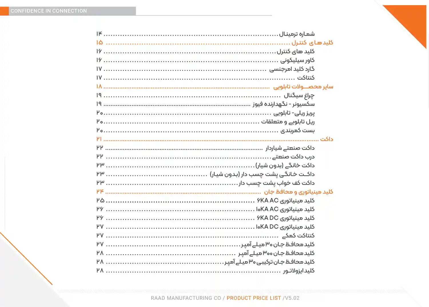 لیست قیمت محصولات رعد الکتریک