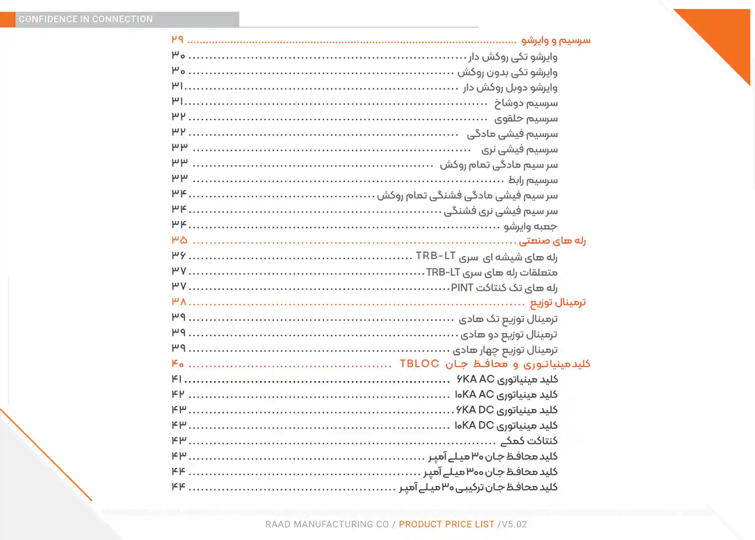 لیست قیمت محصولات رعد الکتریک
