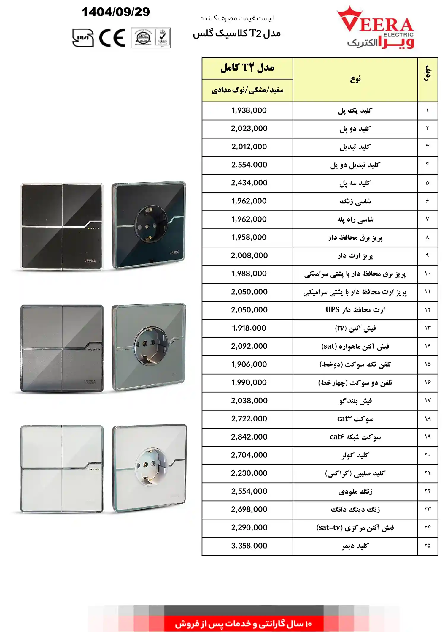Viera socket switch price list December 2