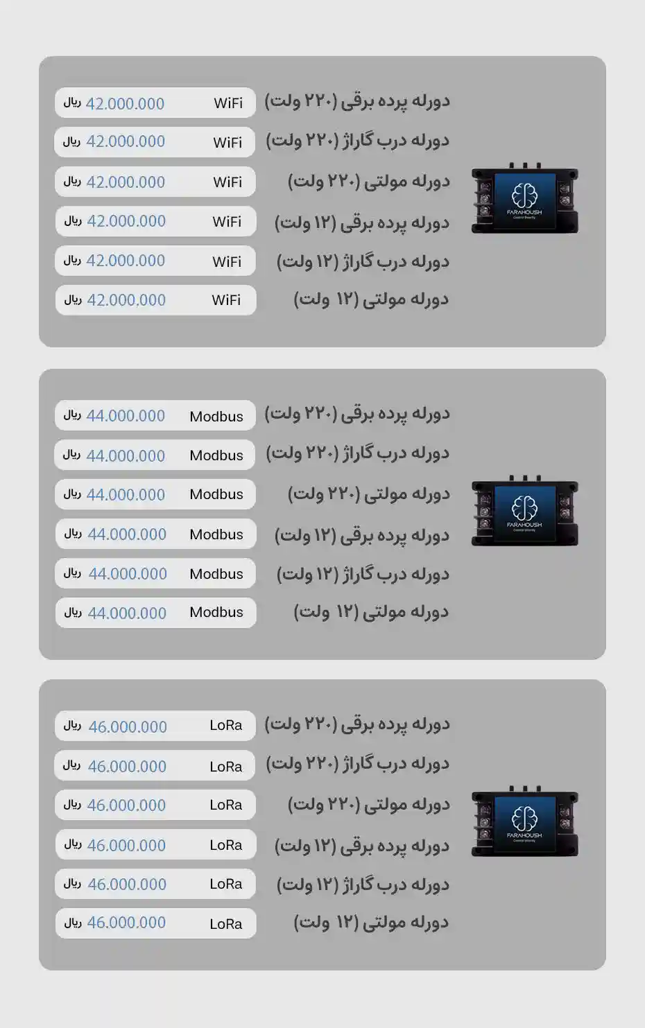 لیست قیمت محصولات فراهوش
