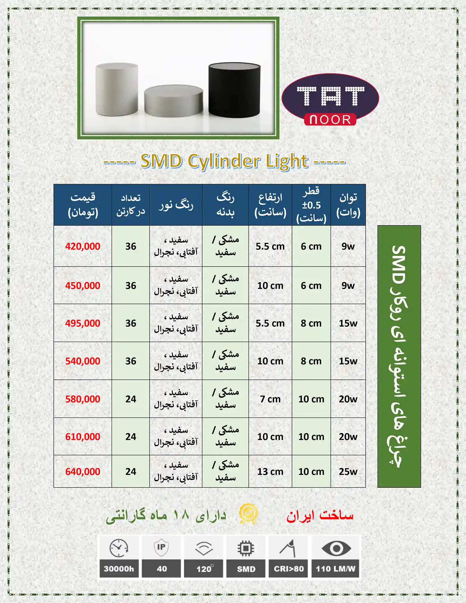 لیست قیمت محصولات تات نور