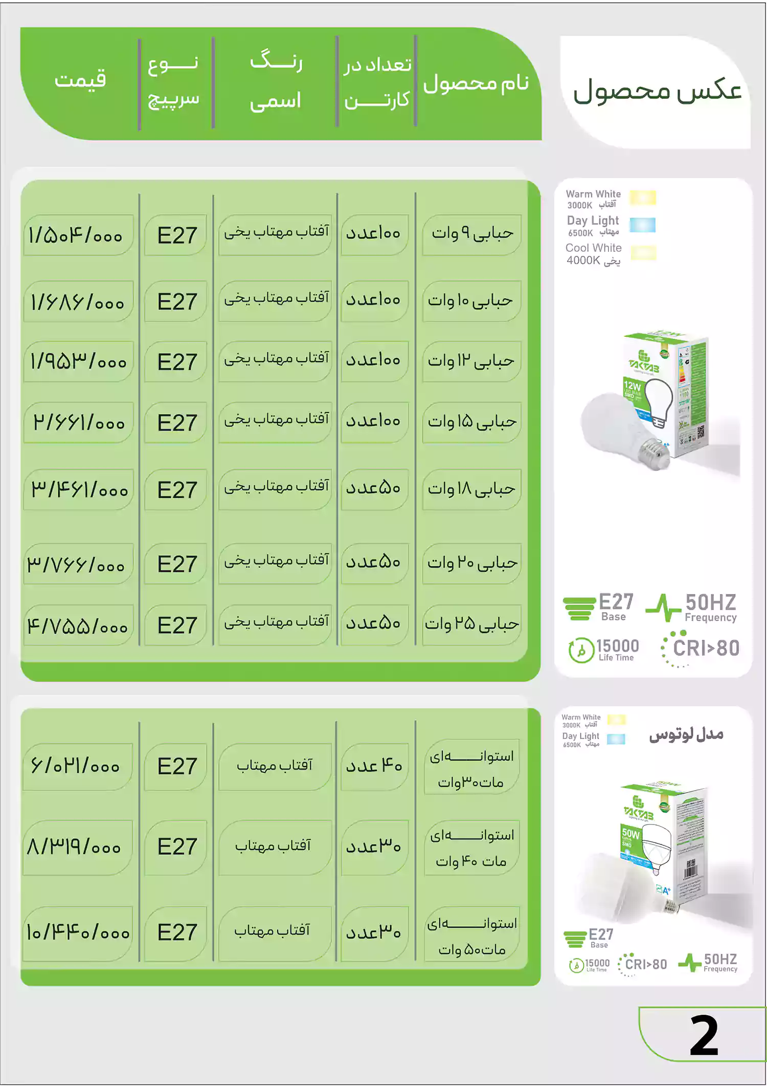لیست قیمت تکتاب