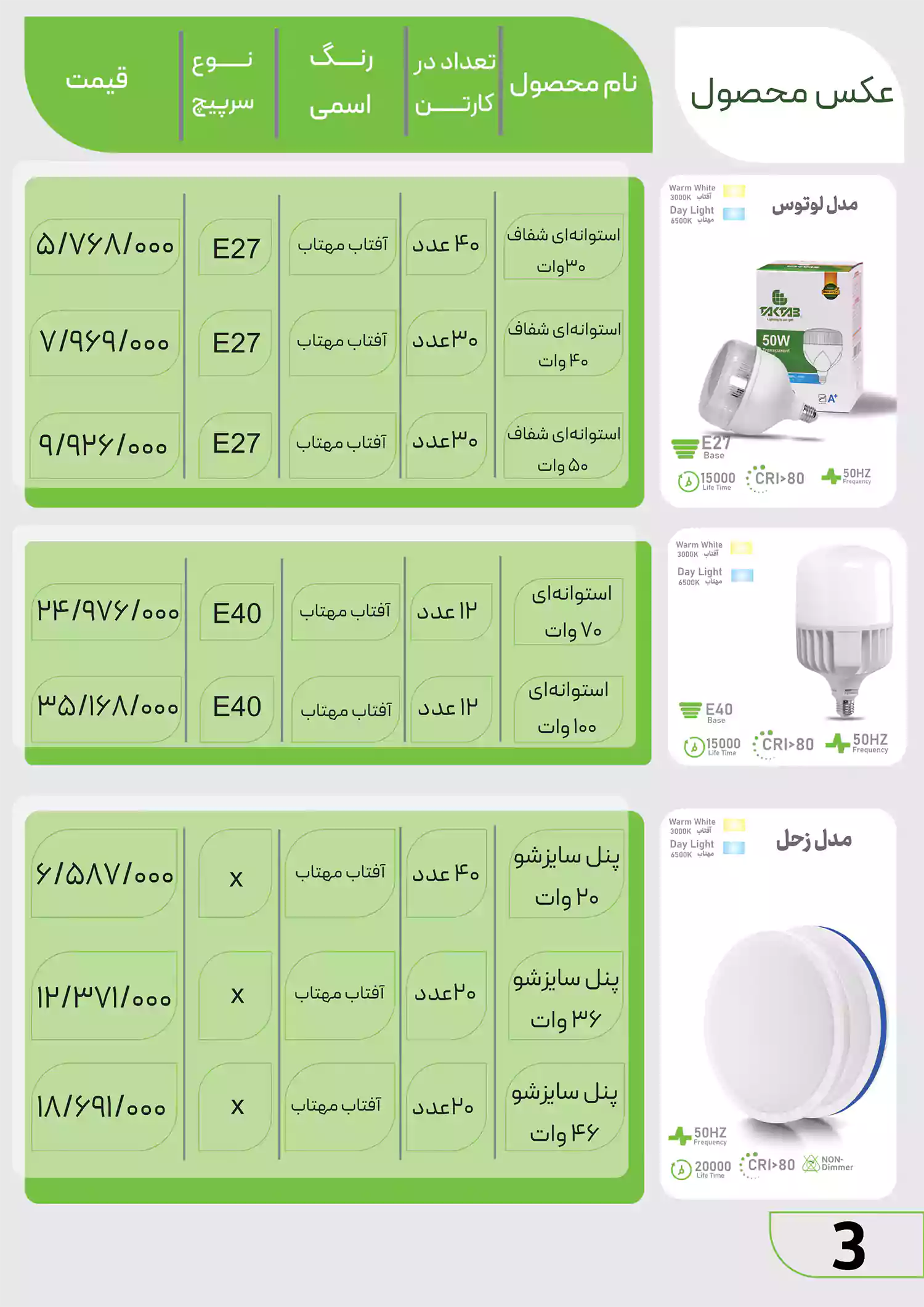 لیست قیمت تکتاب