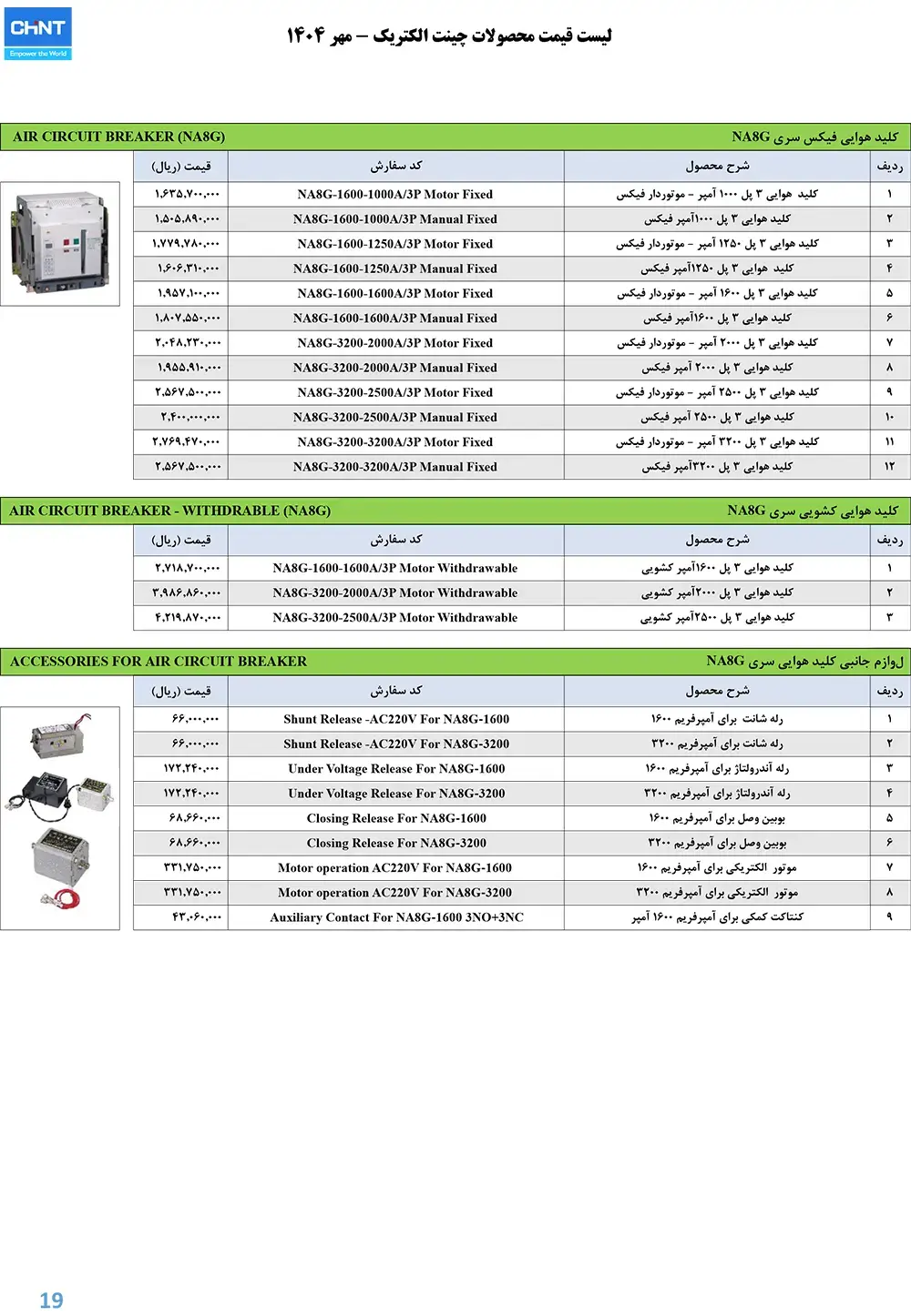 لیست قیمت کلید هوایی چینت