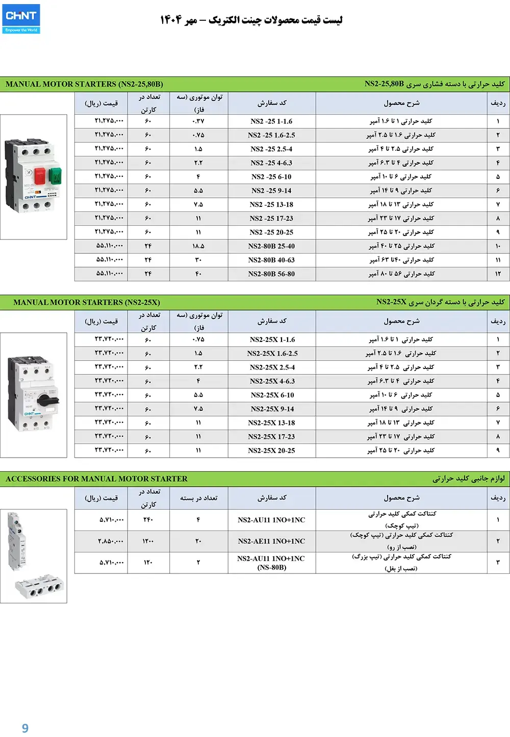 لیست قیمت کلید حرارتی NR2 چینت