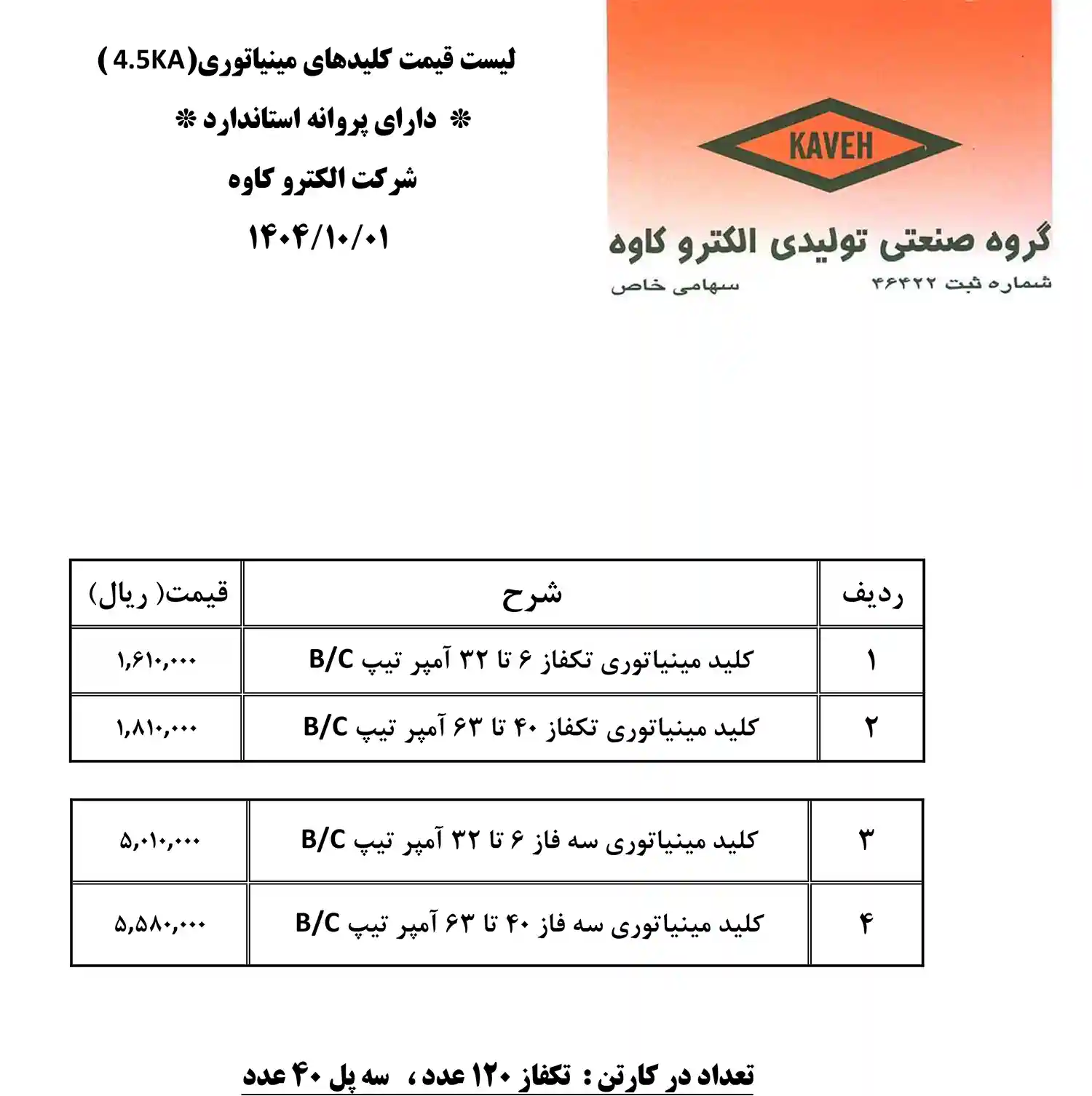 Electro Kaveh price list December 4