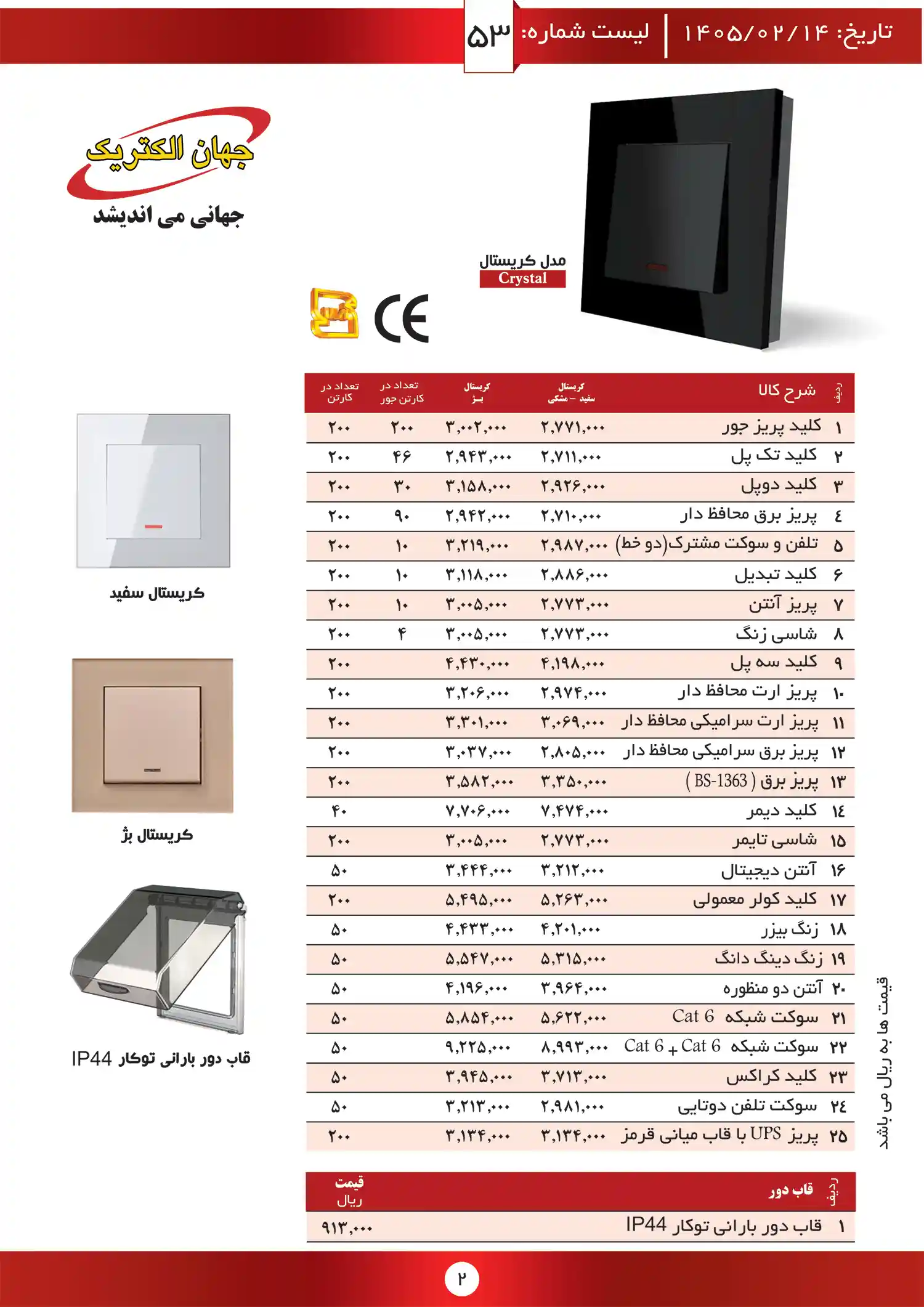 لیست قیمت جهان الکتریک
