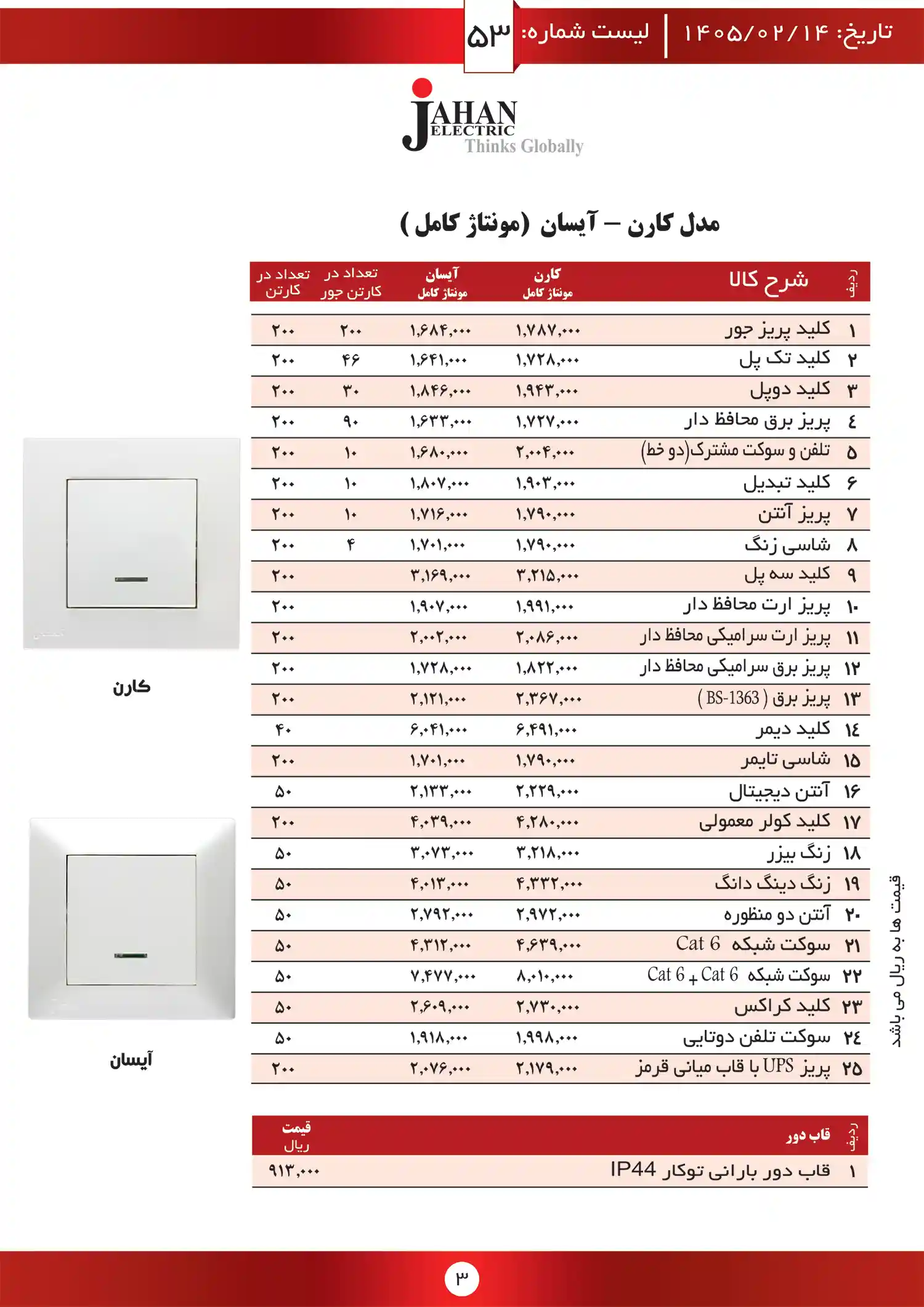 لیست قیمت جهان الکتریک