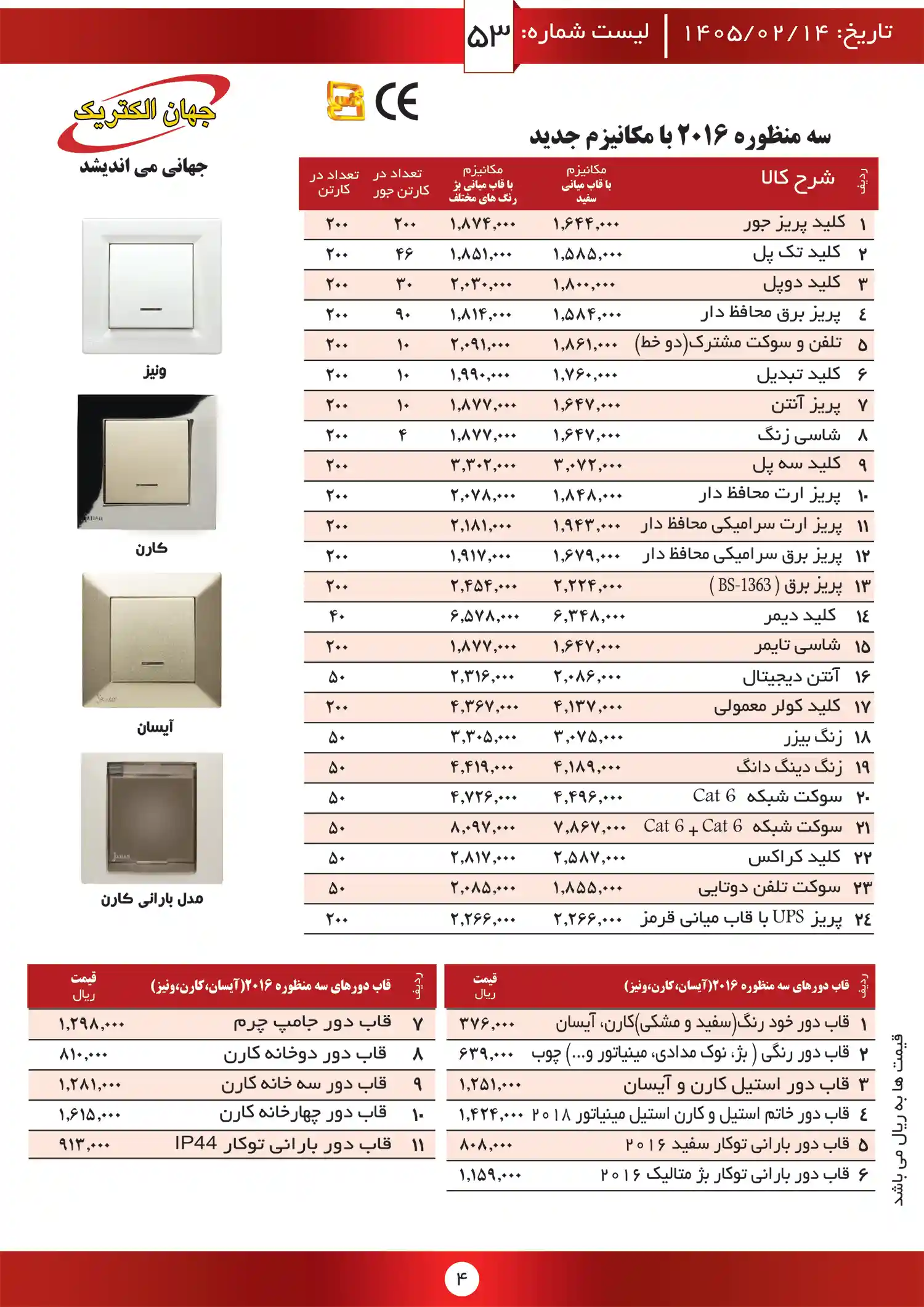 لیست قیمت جهان الکتریک