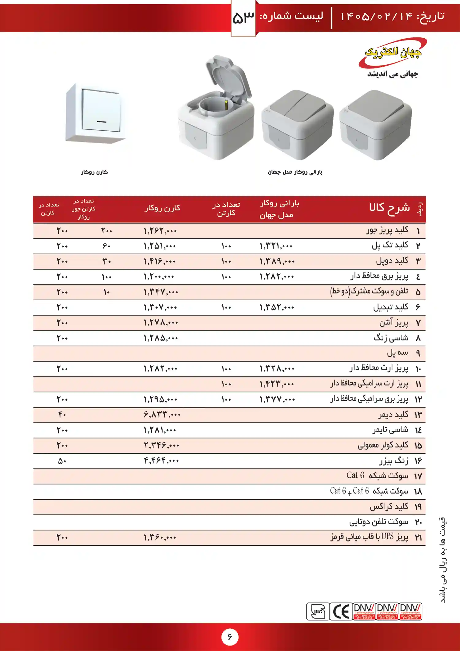 لیست قیمت جهان الکتریک