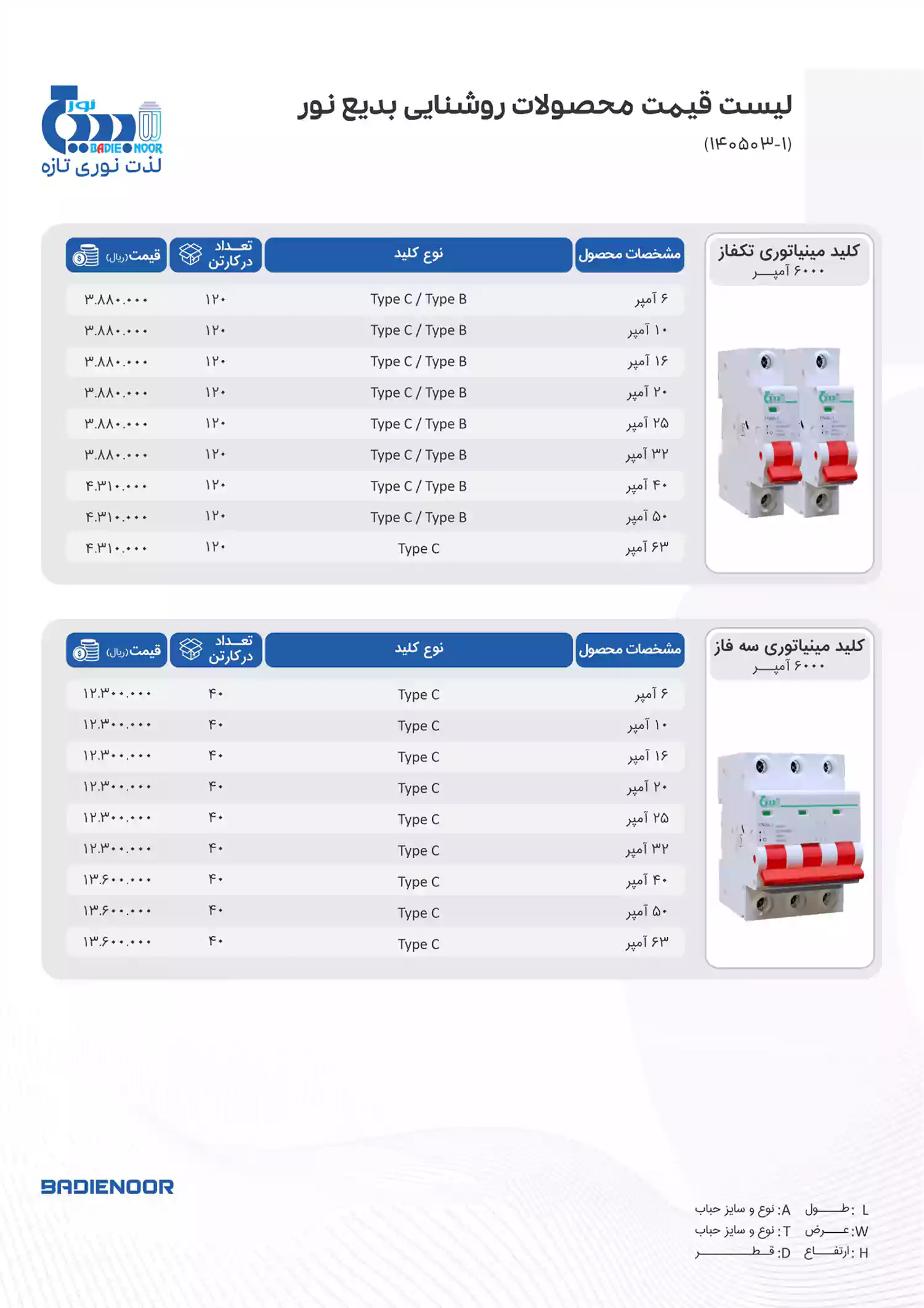 لیست قیمت بدیع نور