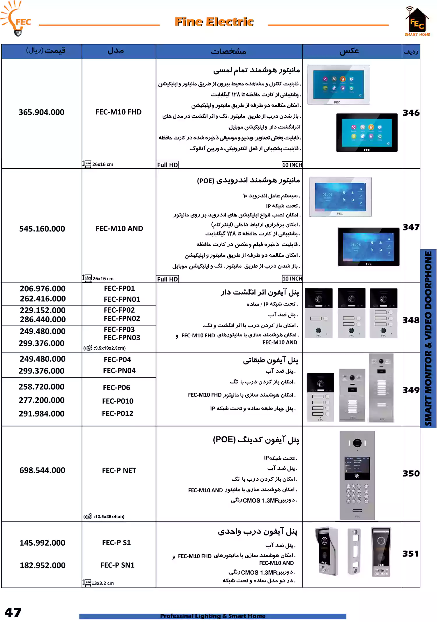 لیست قیمت فاین الکتریک FEC