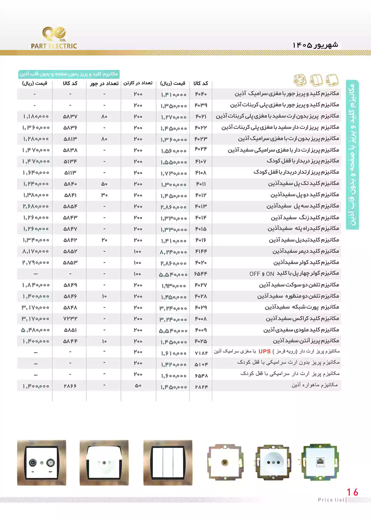 لیست قیمت محصولات پارت الکتریک