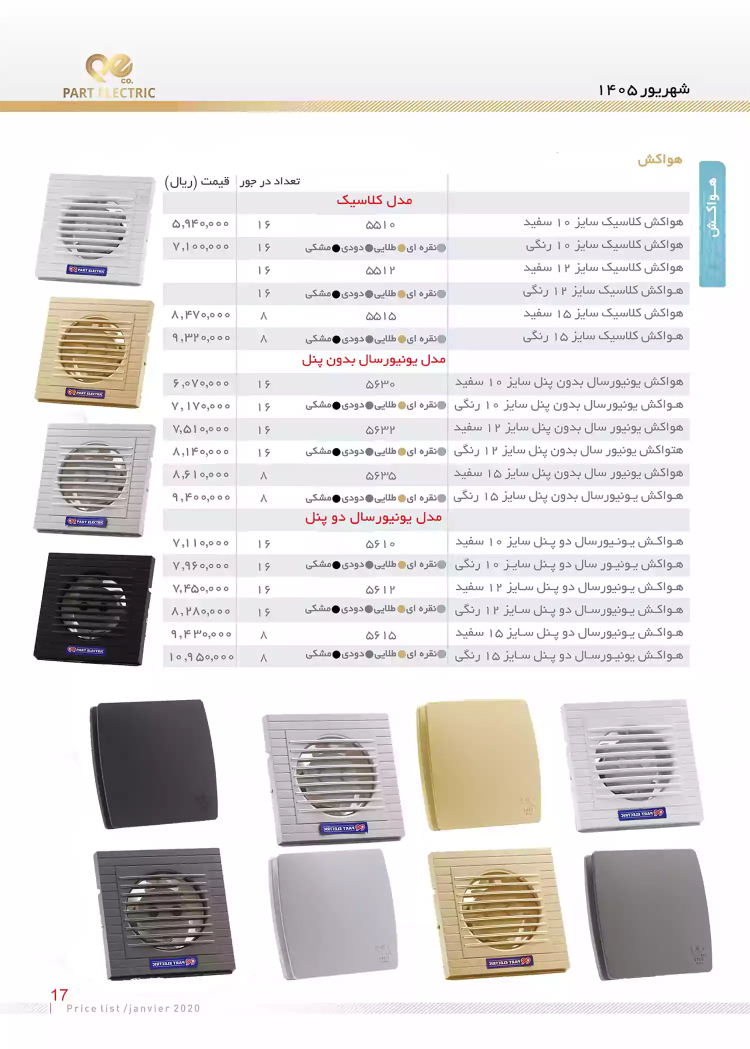 لیست قیمت محصولات پارت الکتریک