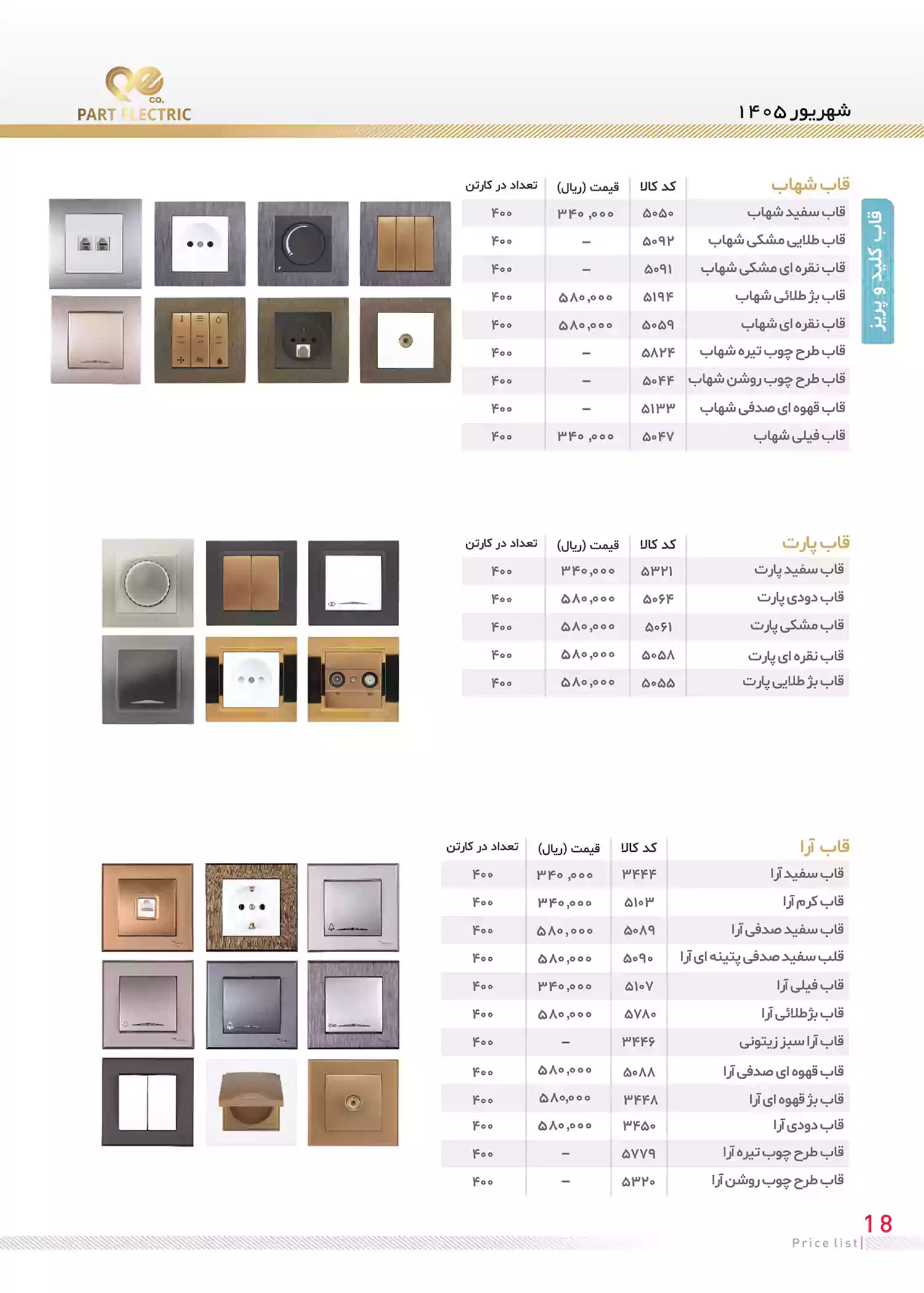 لیست قیمت محصولات پارت الکتریک