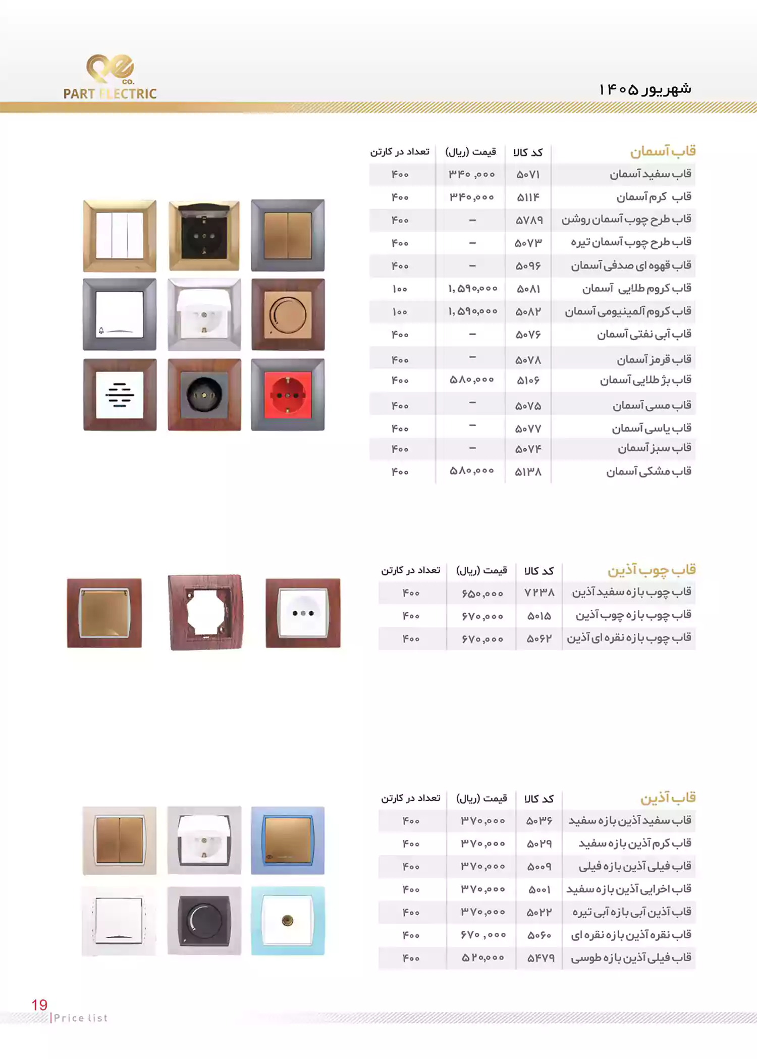 لیست قیمت محصولات پارت الکتریک