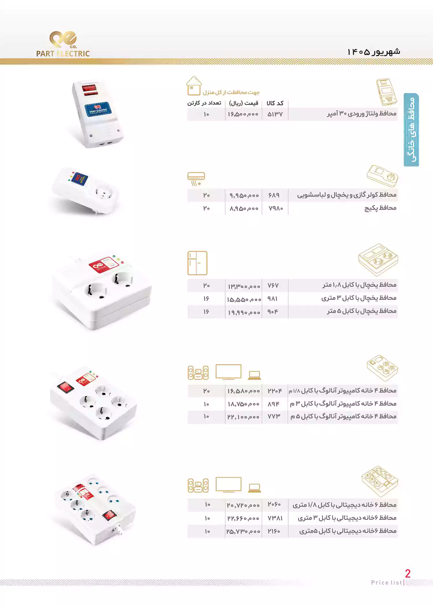 لیست قیمت محصولات پارت الکتریک