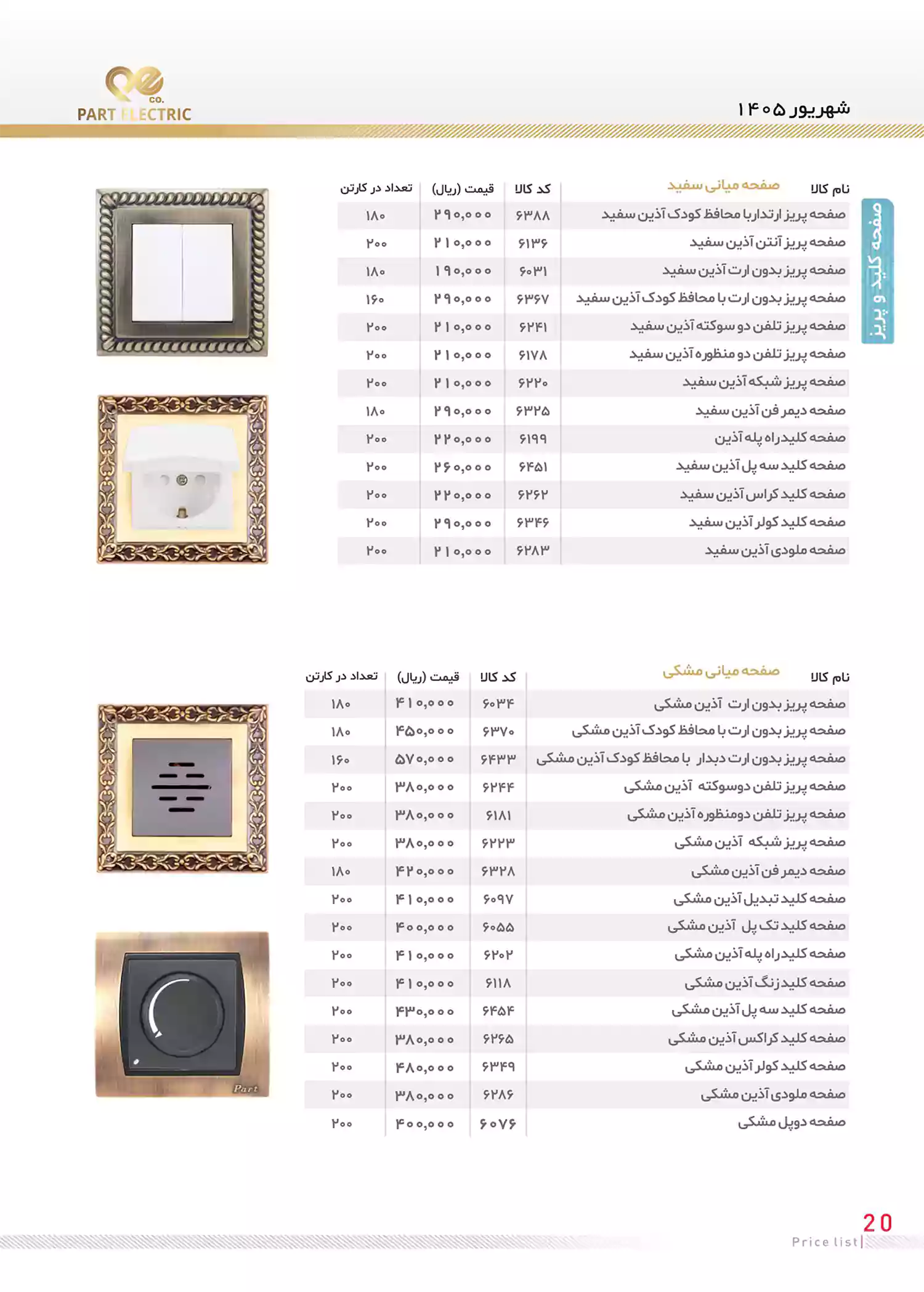 لیست قیمت محصولات پارت الکتریک