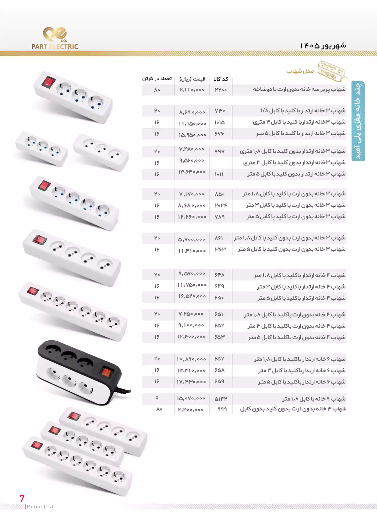 لیست قیمت محصولات پارت الکتریک