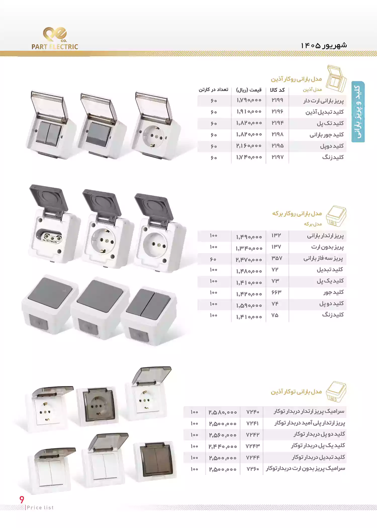 لیست قیمت محصولات پارت الکتریک