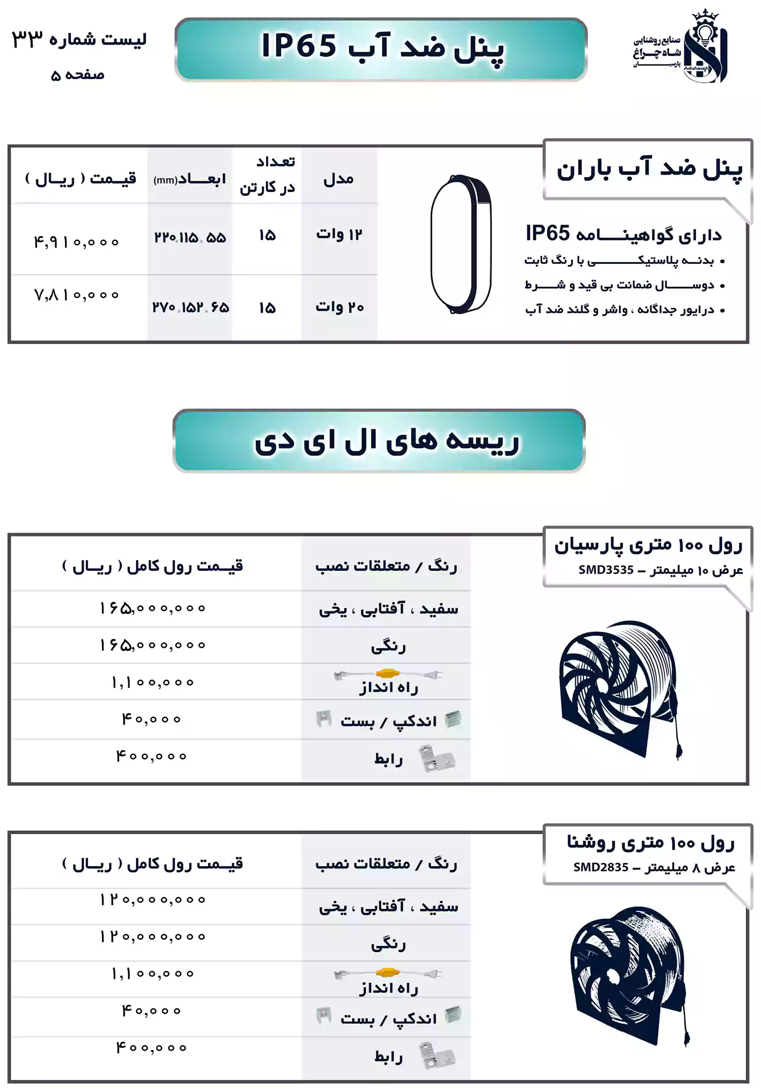 لیست قیمت محصولات شاهچراغ