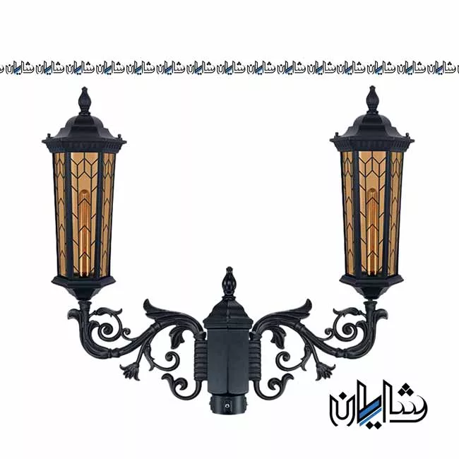 قیمت خرید چراغ پارکی دو شاخه سورن طرح دار شاخه Z سربالا بدون پایه تکشیدفام