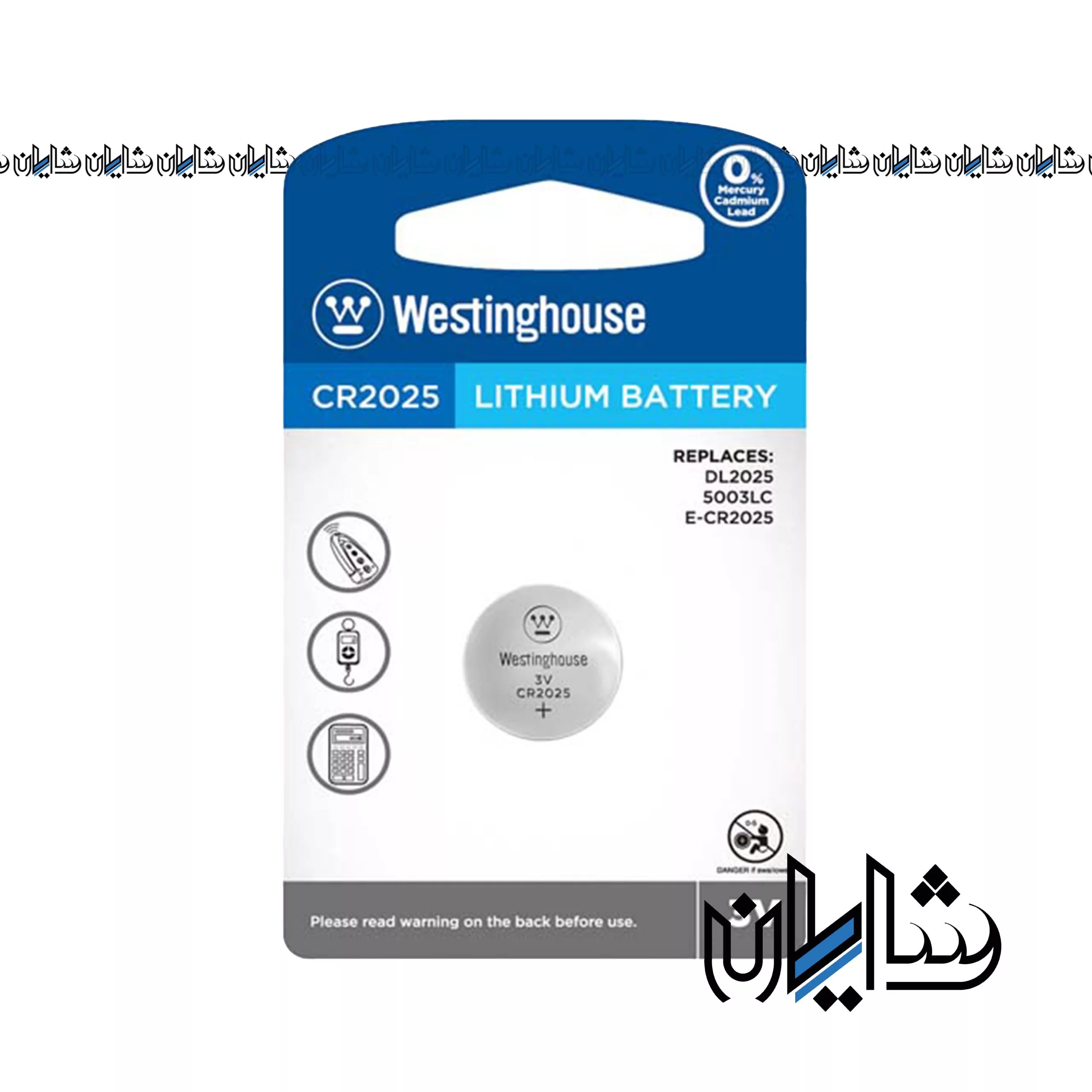 Westinghouse lithium coin battery model CR2025 باتری سکه ای لیتیوم وستینگهاوس مدل CR2025