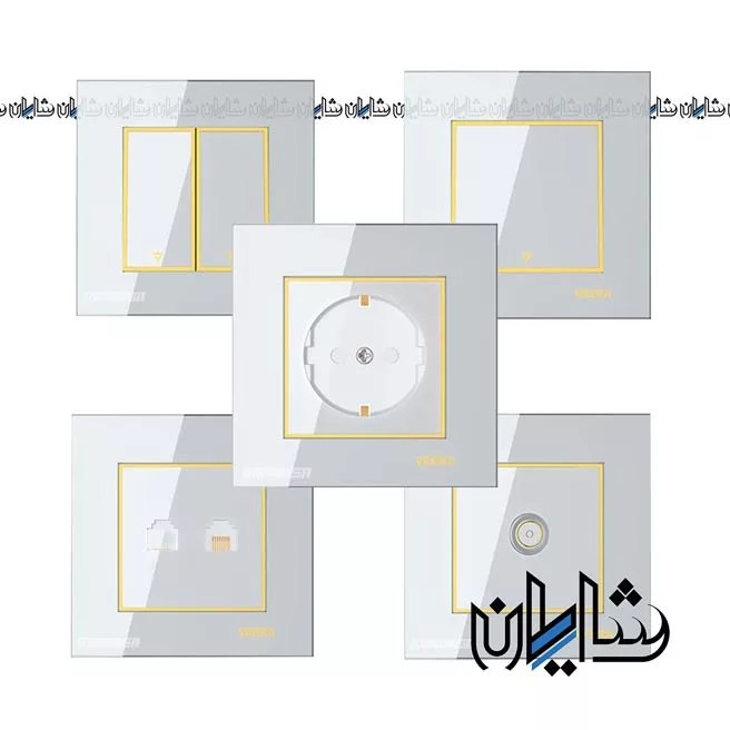 کلید پریز ویرا مدل امگا سفید طلا سفید