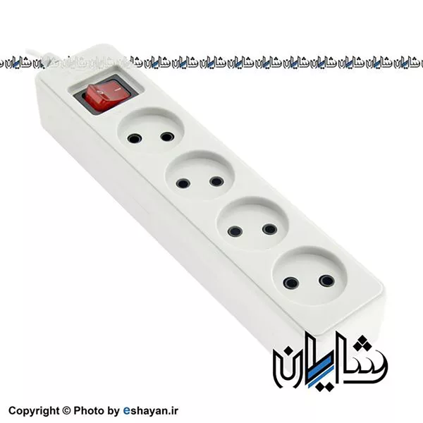 چندراهی برق چهار خانه بدون ارت پارت الکتریک مدل نیک 309 با کلید و کابل 5 متر